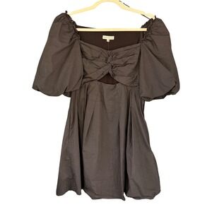 T11 Moon River Dark Black Puff Sleeve Twisted Cutout Mini Dress Size M